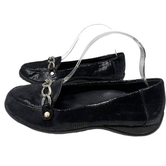 Vionic Womens Alda Black Snake Leather Slip On Loafers 8 Ortho Heel Comfort Sz 8 - Picture 4 of 7